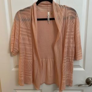 Light Pink Knit Open Front Short Sleeve Cardigan